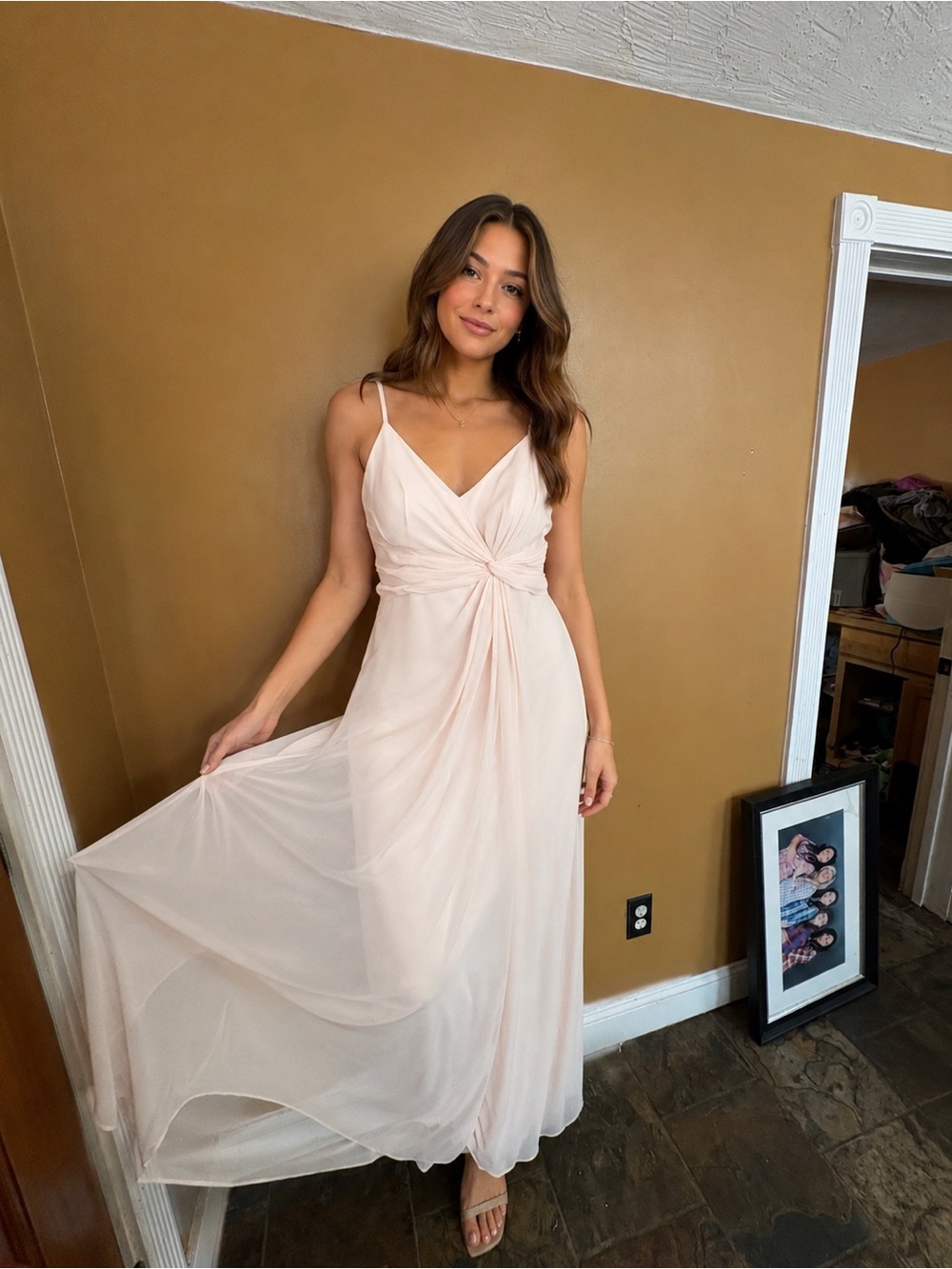 Azazie Blush Pink Spaghetti-Strap Maxi Dress